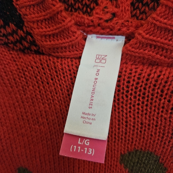 Ugly Christmas Sweater Reindeer Long Pointy Checkered Hood L (11-13) - Picture 3 of 4